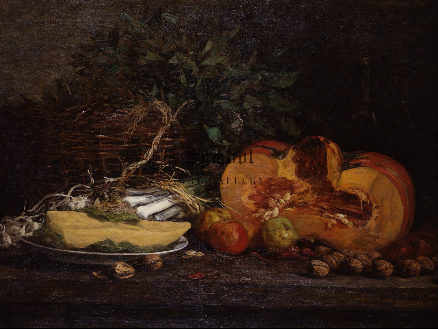 Still Life with Pumpkin by Eugène Boudin, Wall Art Print, Fine Art Reproduction, Museum Quality Decor, Poster