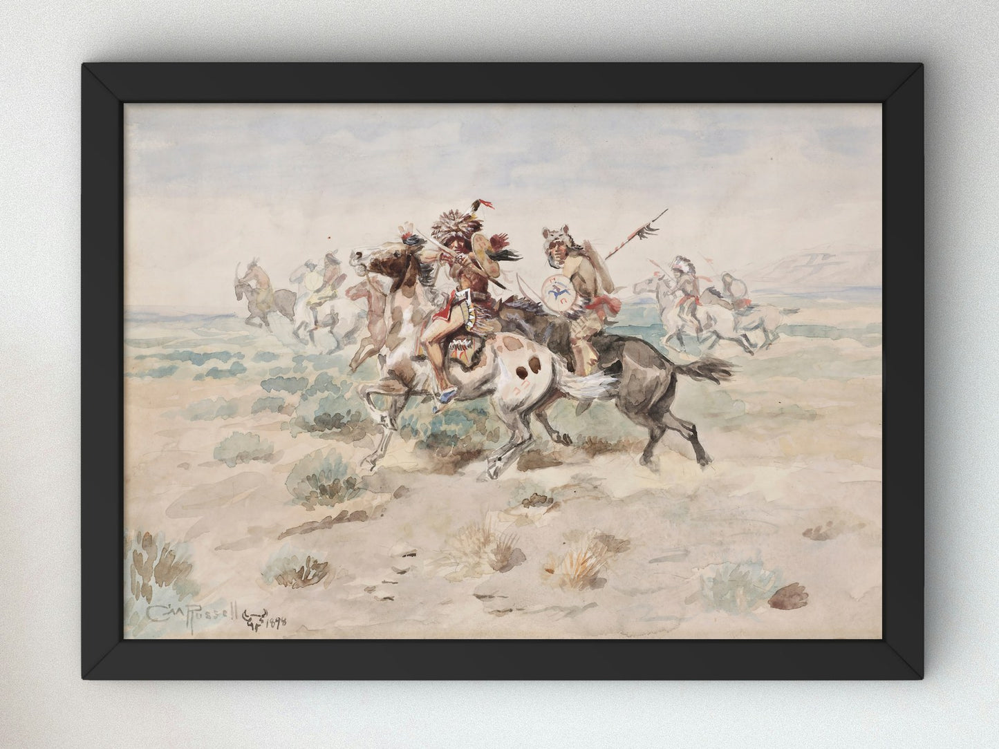 Indian Fight by Charles Marion Russell 1898, Wall Art Print, Fine Art Reproduction, Museum Quality Decor, Poster