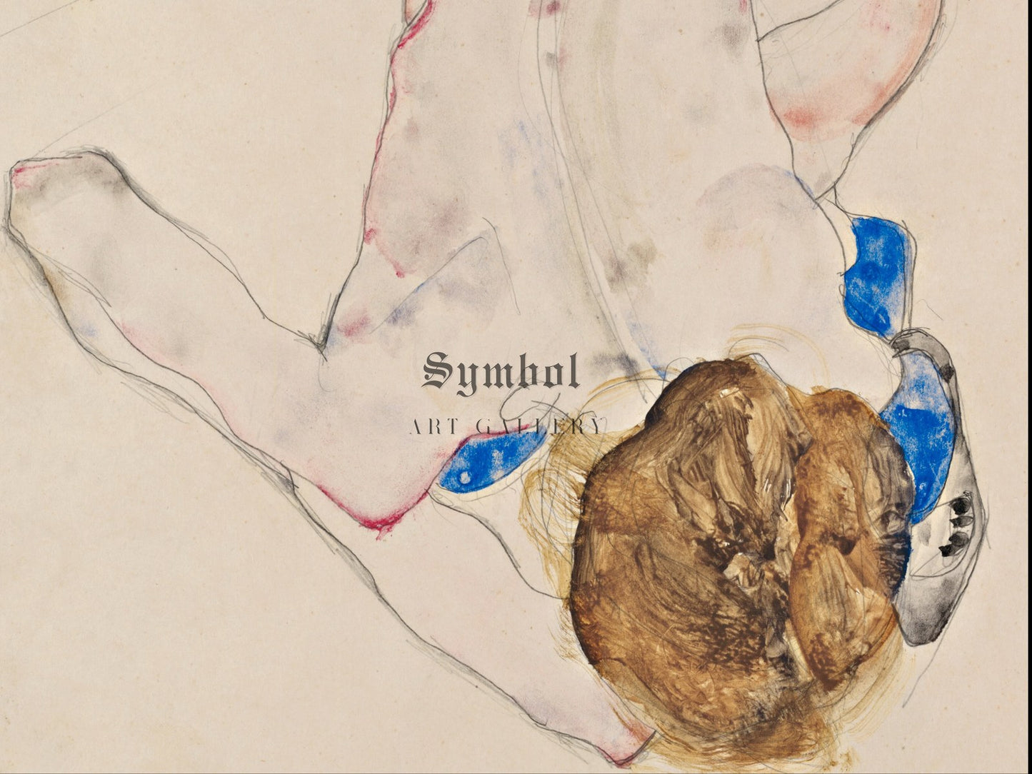 Nude with Blue Stockings Bending Forward by Egon Schiele 1912, Wall Art Print, Fine Art Reproduction, Museum Quality Decor, Poster