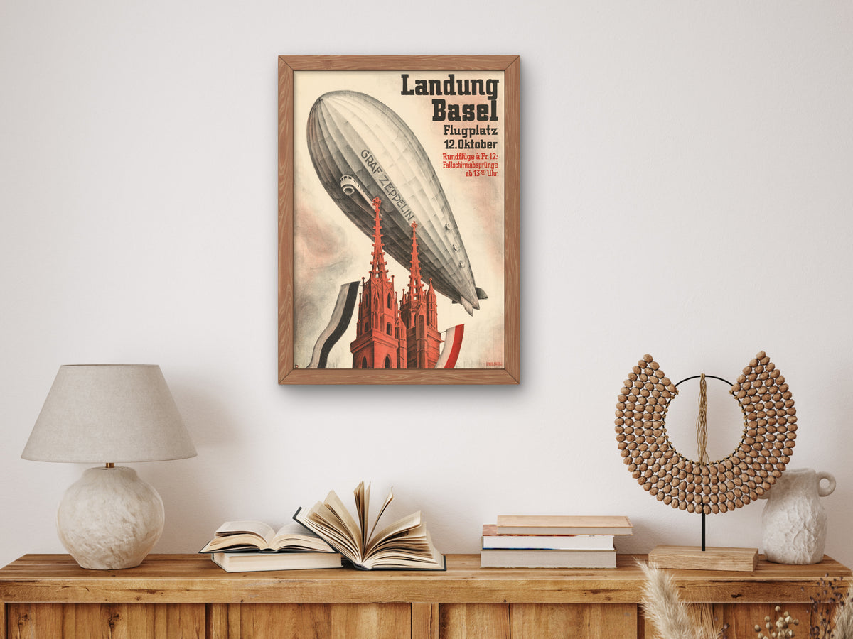 Graf Zeppelin Landing Basel by Otto Plattner 1930, Wall Art Print, Fine Art Reproduction, Museum Quality Decor, Poster