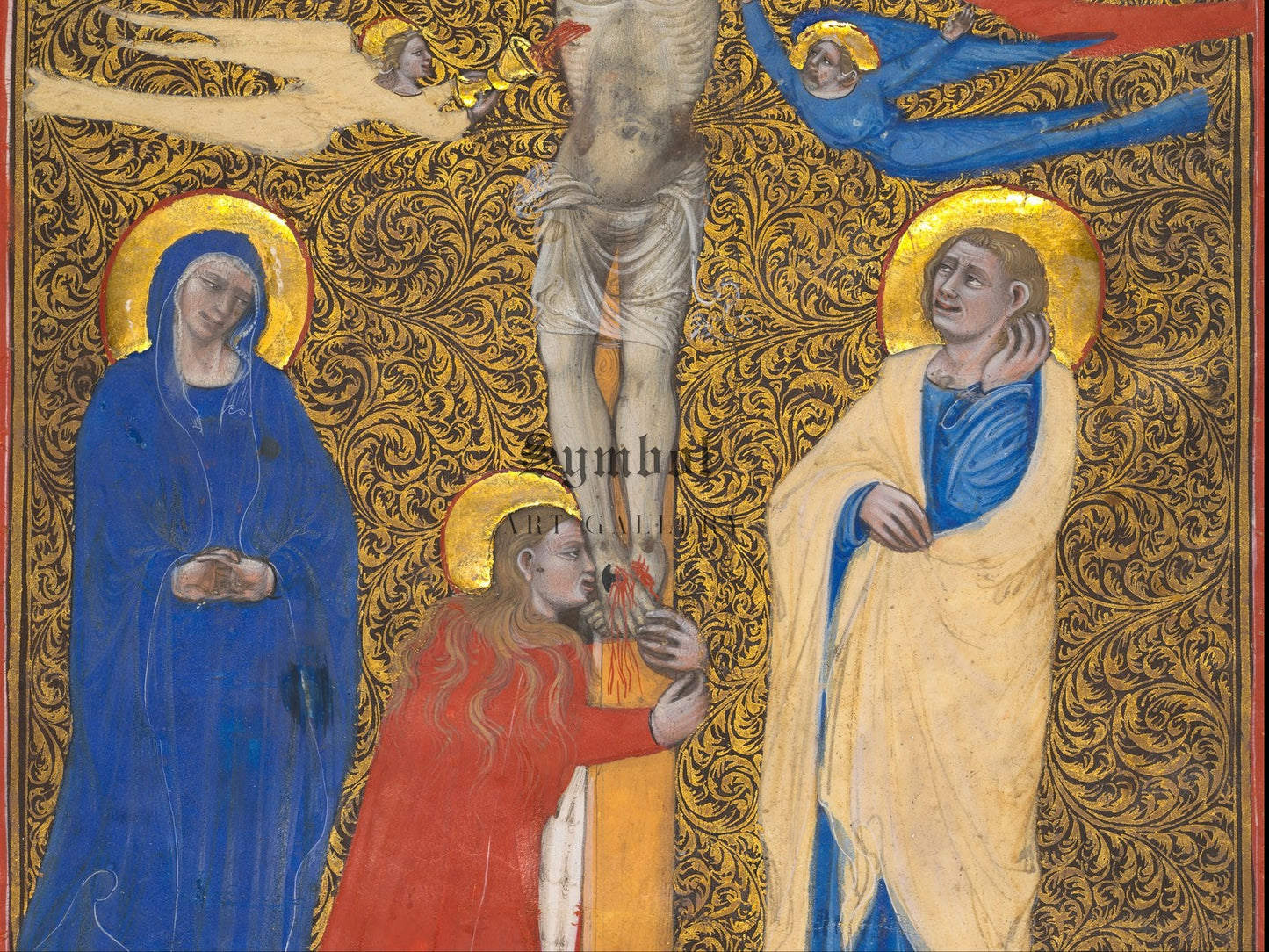 Single Leaf from a Missal The Crucifixion by Nicolò da Bologna 1390, Wall Art Print, Fine Art Reproduction, Museum Quality Decor, Poster