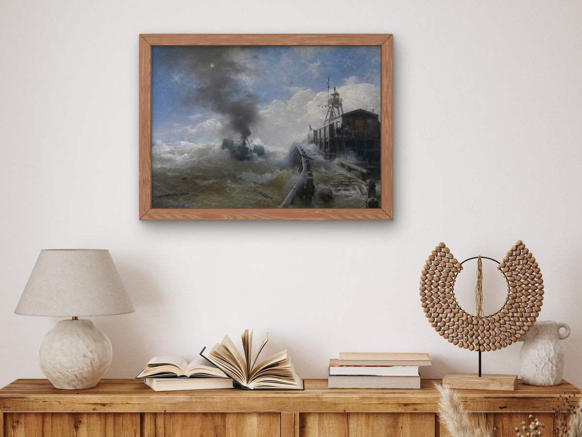 A Tug Leaving the Port of Ostend by Andreas Achenbach 1878, Wall Art Print, Fine Art Reproduction, Museum Quality Decor, Poster