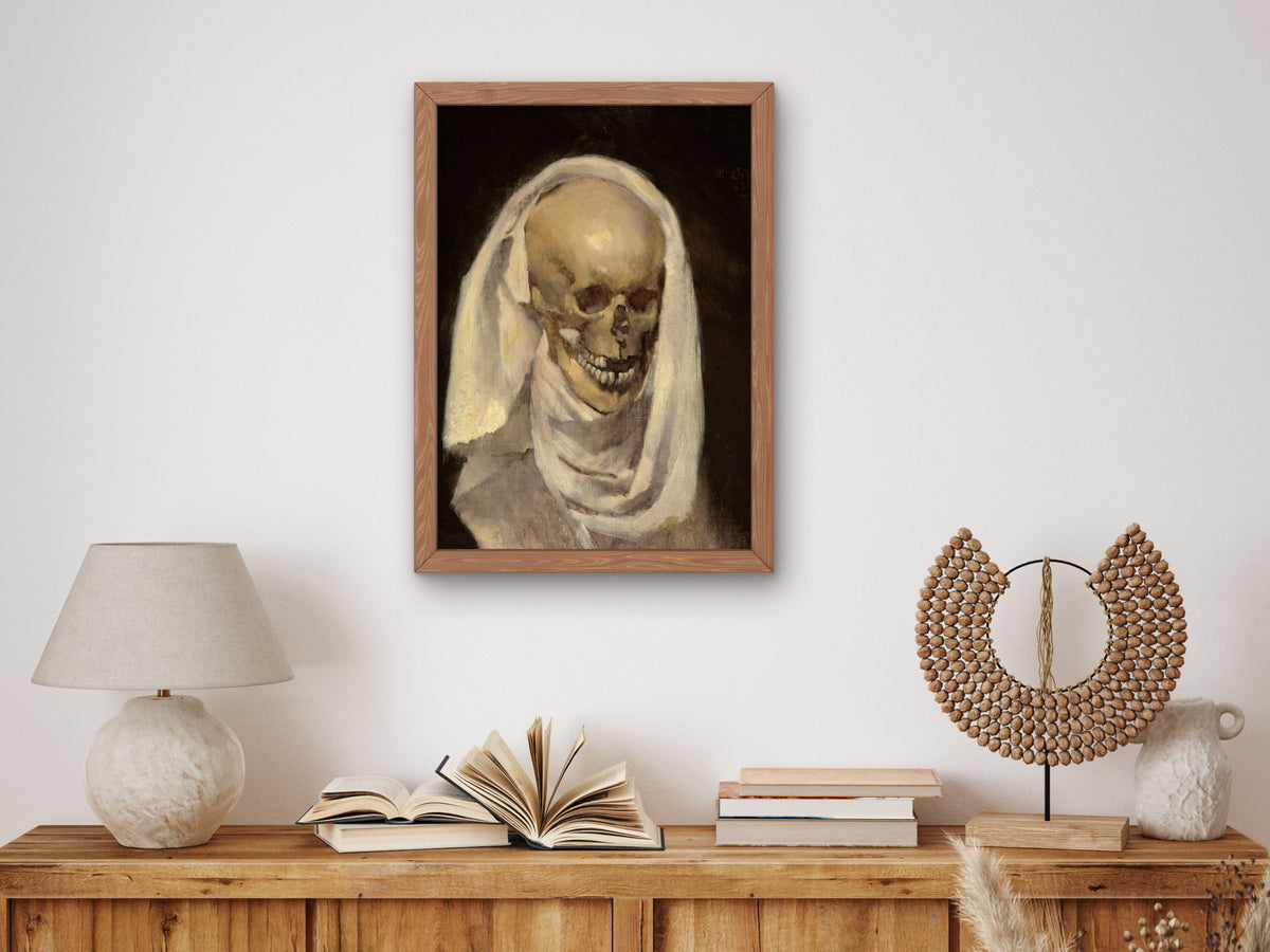 Skull with Shroud by Wilhelm Leibl 1868, Wall Art Print, Fine Art Reproduction, Museum Quality Decor, Poster