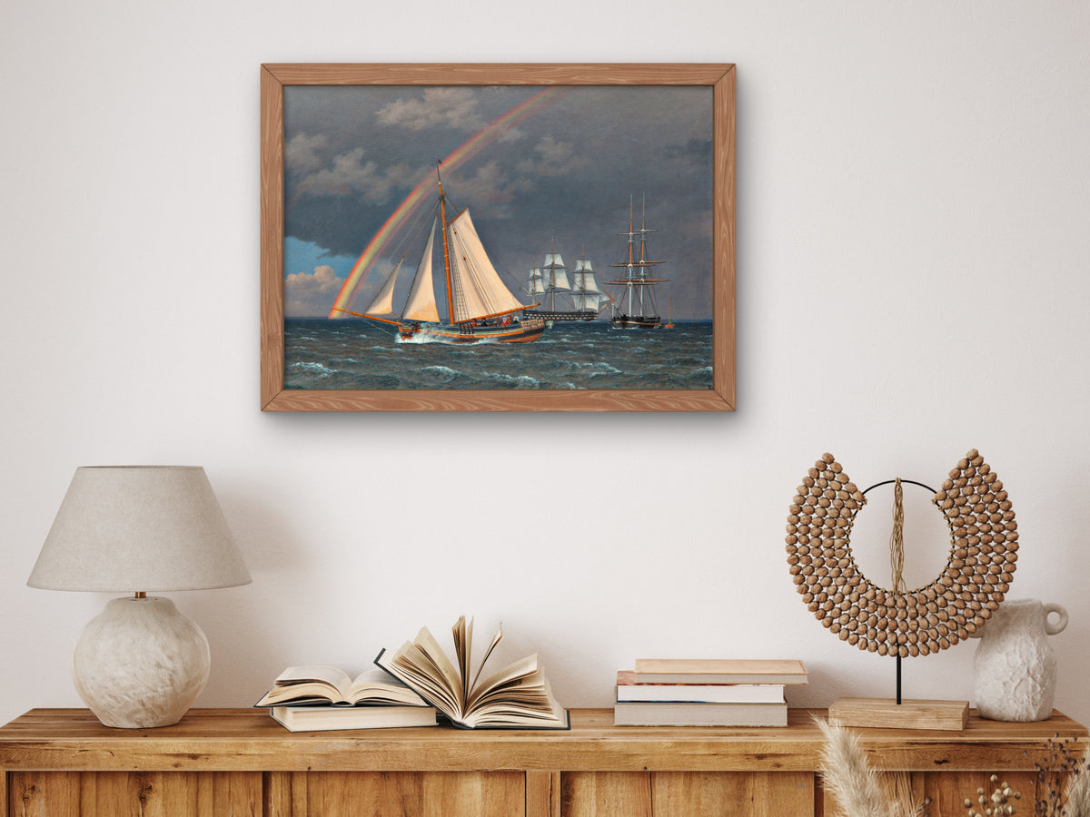Rainbow at Sea and a Crossing Hunt with Other Ships by Christoffer Wilhelm Eckersberg 1836, Wall Art Print, Fine Art Reproduction