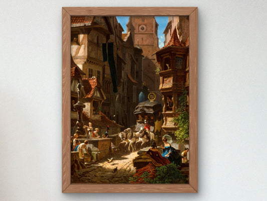 The Arrival of the Stagecoach by Carl Spitzweg 1870, Wall Art Print, Fine Art Reproduction, Museum Quality Decor, Poster
