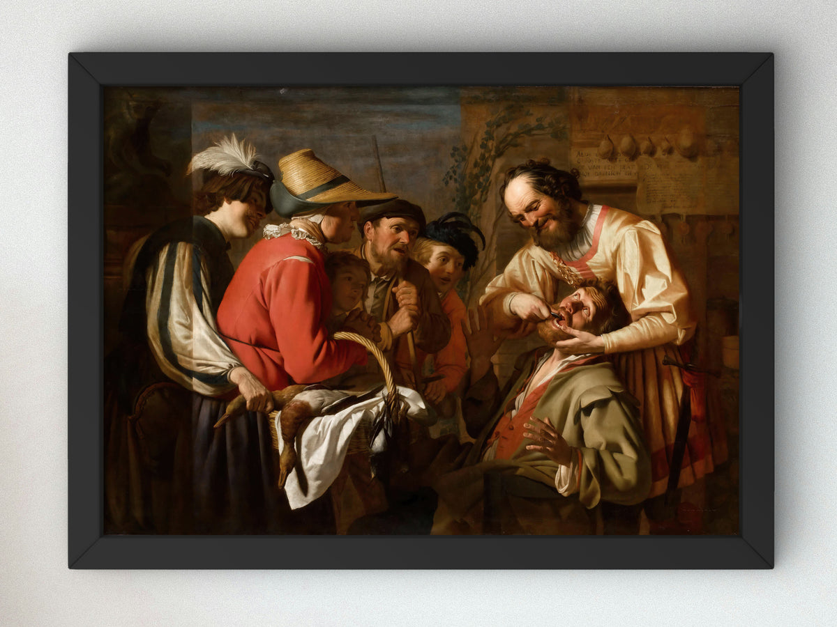 The Tooth Puller by Gerard van Honthorst 1628, Wall Art Print, Fine Art Reproduction, Museum Quality Decor, Poster