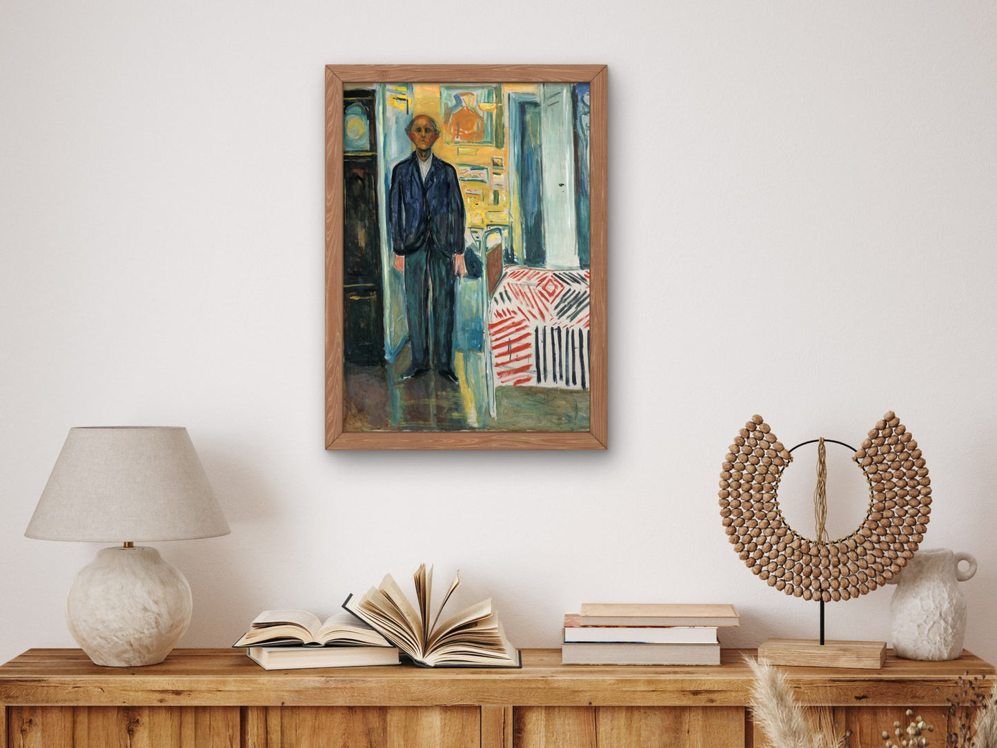 Self Portrait Between the Clock and the Bed by Edvard Munch 1940, Wall Art Print, Fine Art Reproduction, Museum Quality Decor, Poster