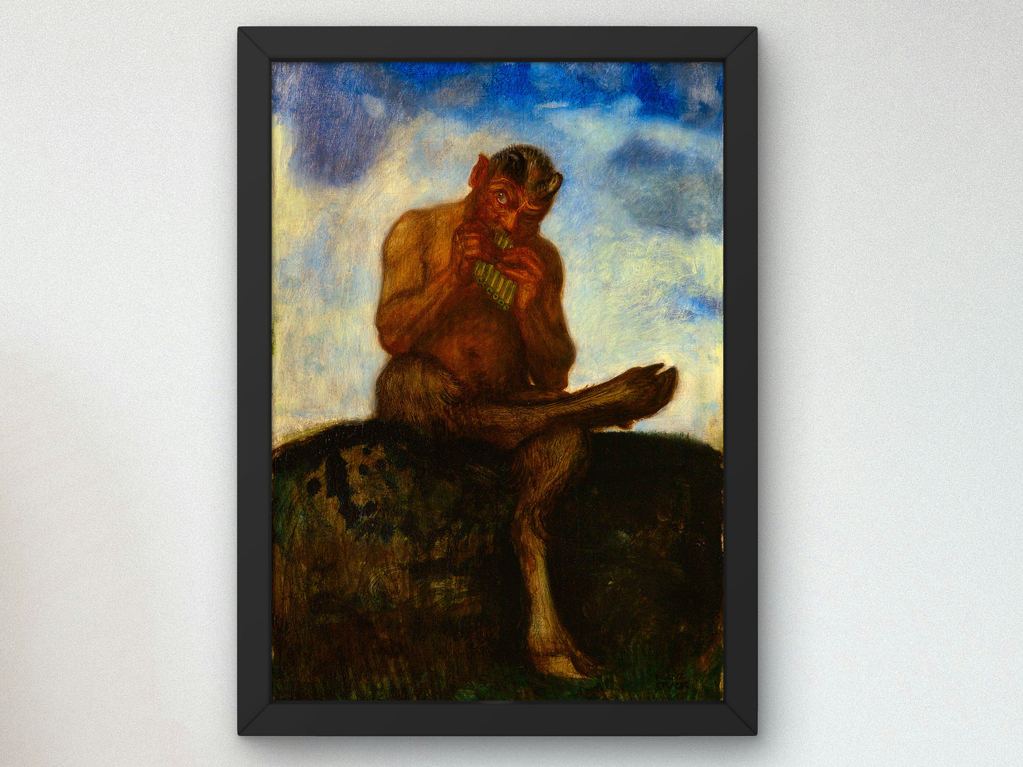 Seated Pan with Flute by Franz von Stuck 1895, Wall Art Print, Fine Art Reproduction, Museum Quality Decor, Poster