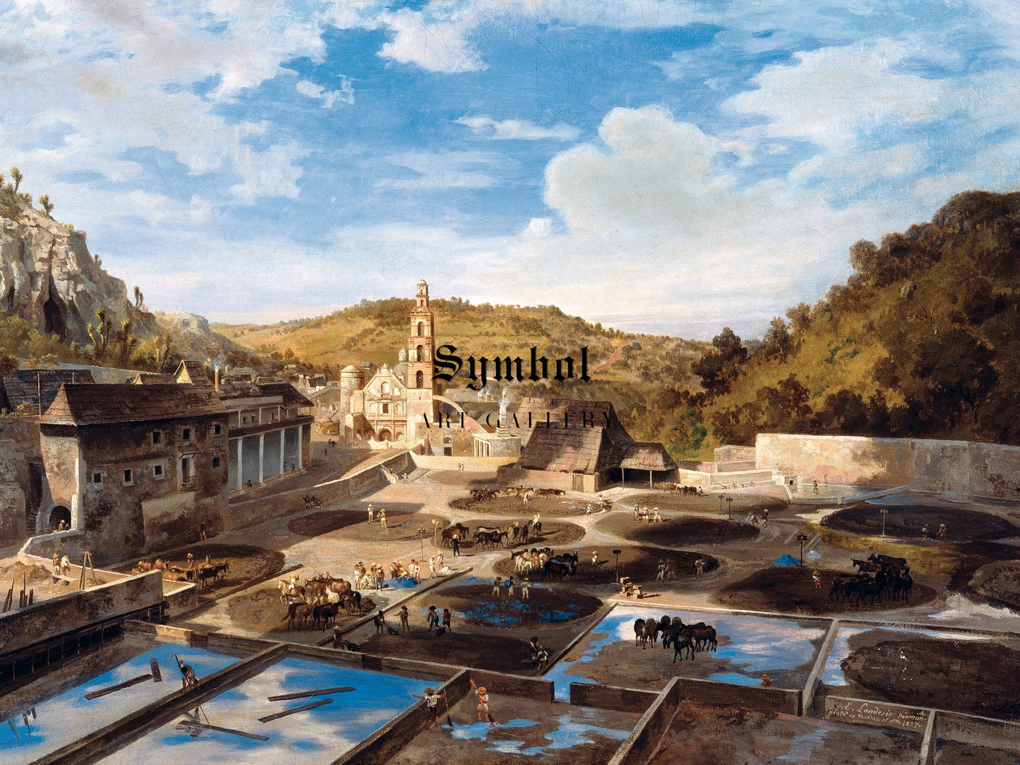 Patio de la Hacienda de Santa María Regla by Eugenio Landesio 1857, Wall Art Print, Fine Art Reproduction, Museum Quality Decor, Poster