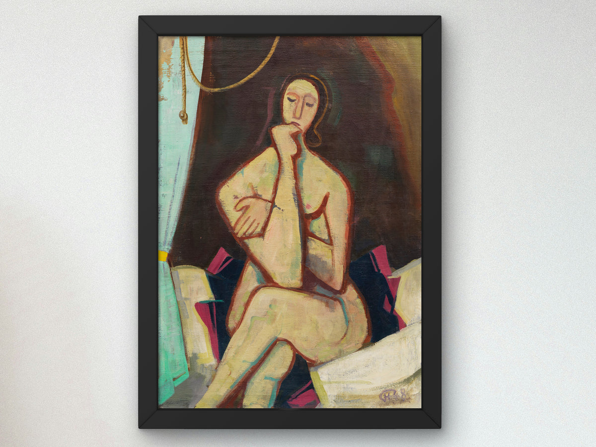 Sitting on the Bed by Karl Hofer 1948, Wall Art Print, Fine Art Reproduction, Museum Quality Decor, Poster