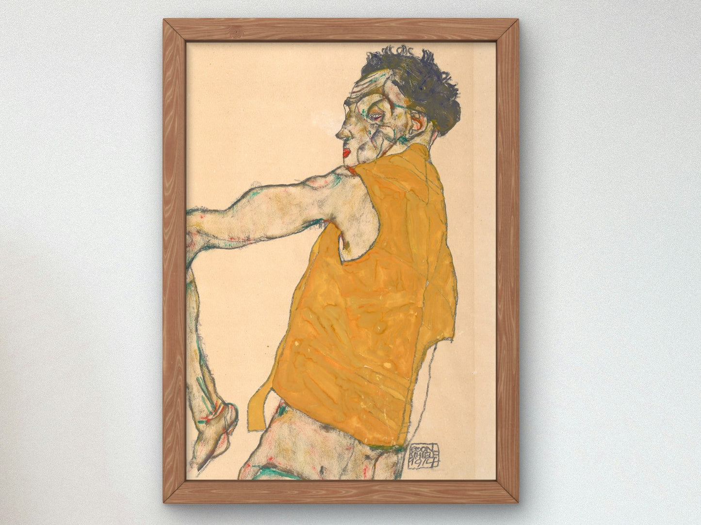 Self Portrait in Yellow Vest by Egon Schiele 1914, Wall Art Print, Fine Art Reproduction, Museum Quality Decor, Poster
