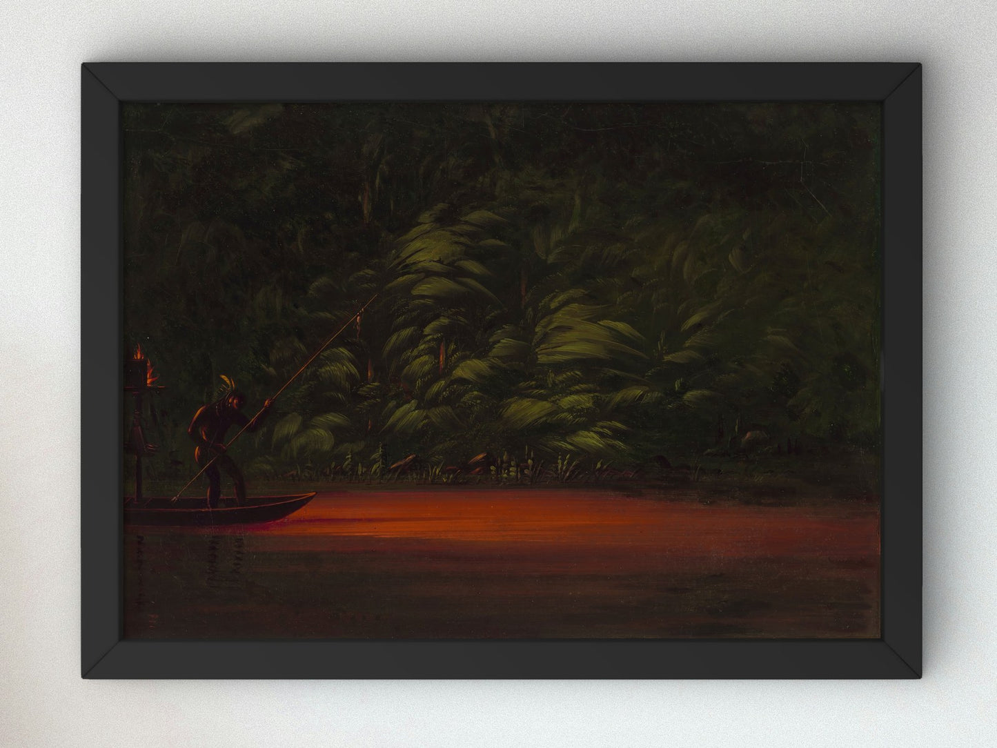 Spearing by Torchlight on the Amazon by George Catlin 1869, Wall Art Print, Fine Art Reproduction, Museum Quality Decor, Poster