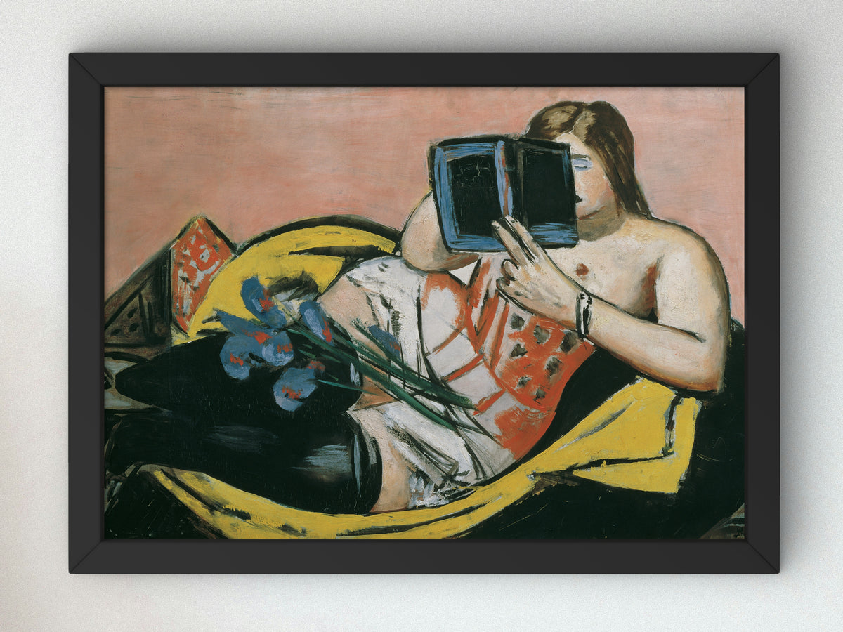 Reclining Woman with Book and Irises by Max Beckmann 1931, Wall Art Print, Fine Art Reproduction, Museum Quality Decor, Poster