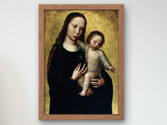 The Virgin Mary with the Child Jesus in a Shirt by Adriaen Isenbrant 1520, Wall Art Print, Fine Art Reproduction, Museum Quality Decor