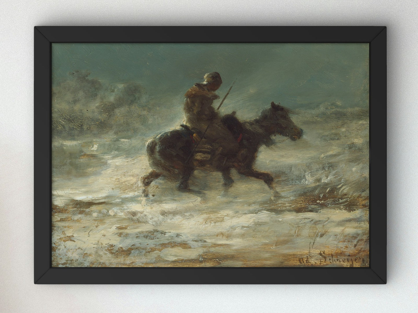 Man with Lance Riding through the Snow by Adolphe Schreyer 1880, Wall Art Print, Fine Art Reproduction, Museum Quality Decor, Poster