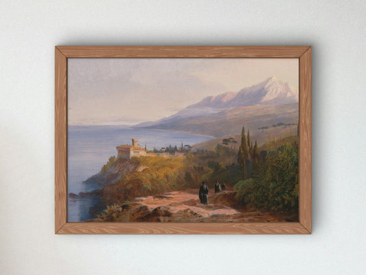 Mount Athos and the Monastery of Stavroniketes by Edward Lear 1857, Wall Art Print, Fine Art Reproduction, Museum Quality Decor, Poster