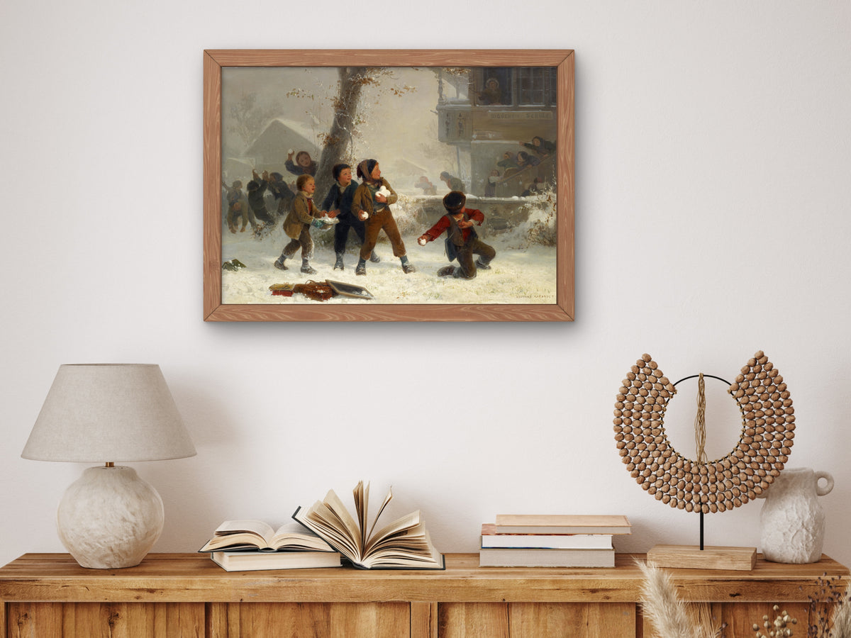 Snowball Fight by Edouard Girardet 1874, Wall Art Print, Fine Art Reproduction, Museum Quality Decor, Poster