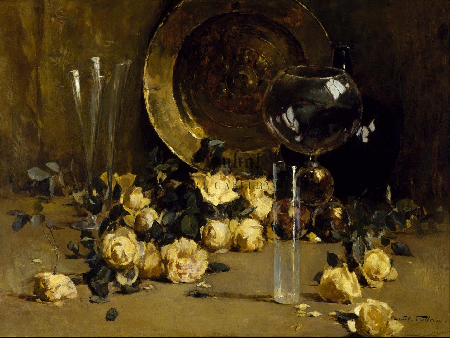 Still Life with Yellow Roses by Emil Carlsen 1885, Wall Art Print, Fine Art Reproduction, Museum Quality Decor, Poster