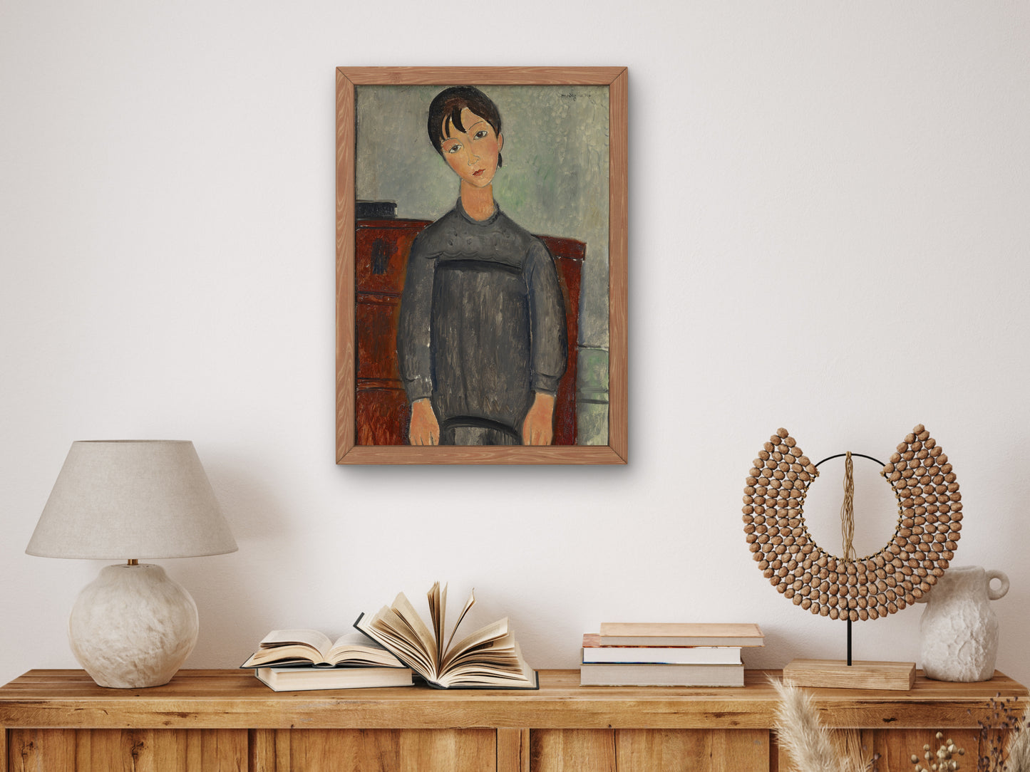 Girl Standing in Black Pinafore by Amedeo Modigliani 1918, Wall Art Print, Fine Art Reproduction, Museum Quality Decor, Poster