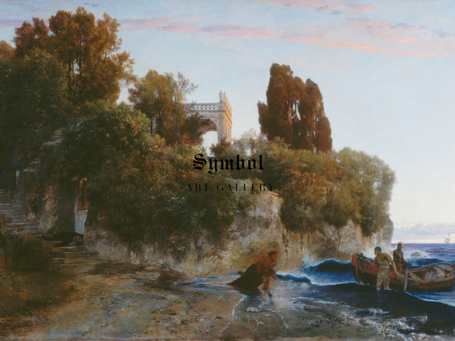 Castle by the Sea by Arnold Böcklin 1859, Wall Art Print, Fine Art Reproduction, Museum Quality Decor, Poster