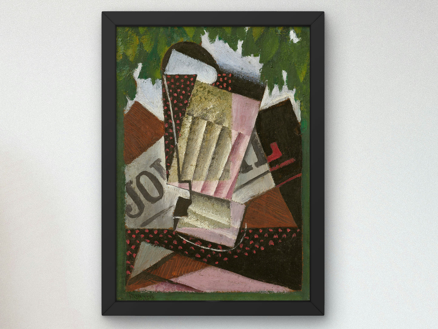 Glass, Newspaper and Foliage by Juan Gris 1915, Wall Art Print, Fine Art Reproduction, Museum Quality Decor, Poster