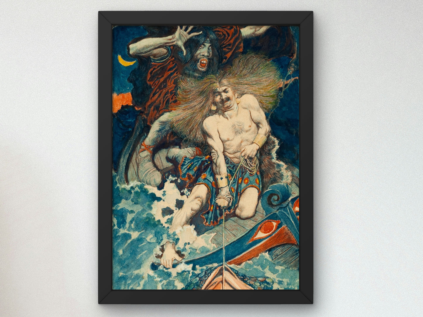 Study for The Fishing of Thor and Hymir by Howard Pyle 1902, Wall Art Print, Fine Art Reproduction, Museum Quality Decor, Poster