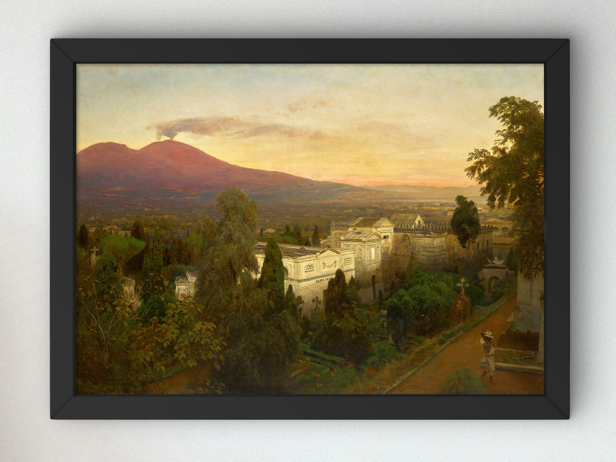 Campo Santo in Poggioreale, the Vesuvius Beyond by Oswald Achenbach, Wall Art Print, Fine Art Reproduction, Museum Quality Decor, Poster