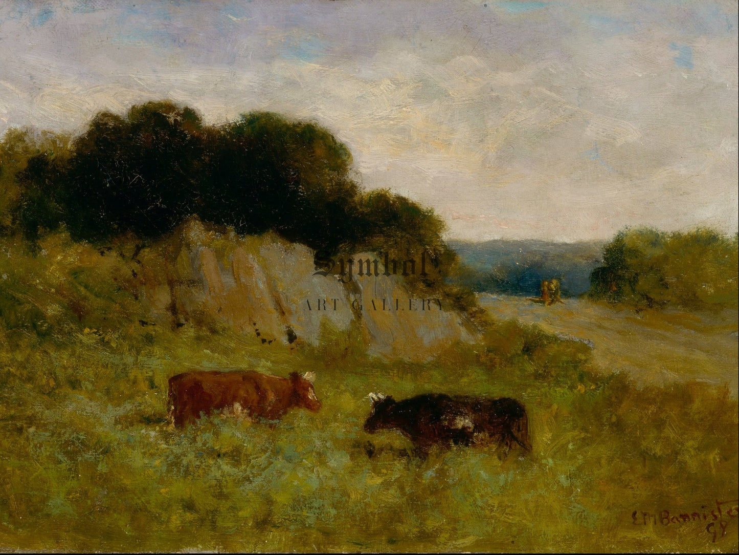 Landscape with Two Cows by Edward Mitchell Bannister 1898, Wall Art Print, Fine Art Reproduction, Museum Quality Decor, Poster