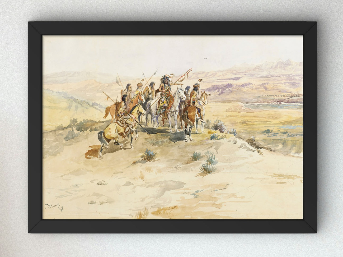Indian Sighting Buffalo by Charles Marion Russell 1896, Wall Art Print, Fine Art Reproduction, Museum Quality Decor, Poster