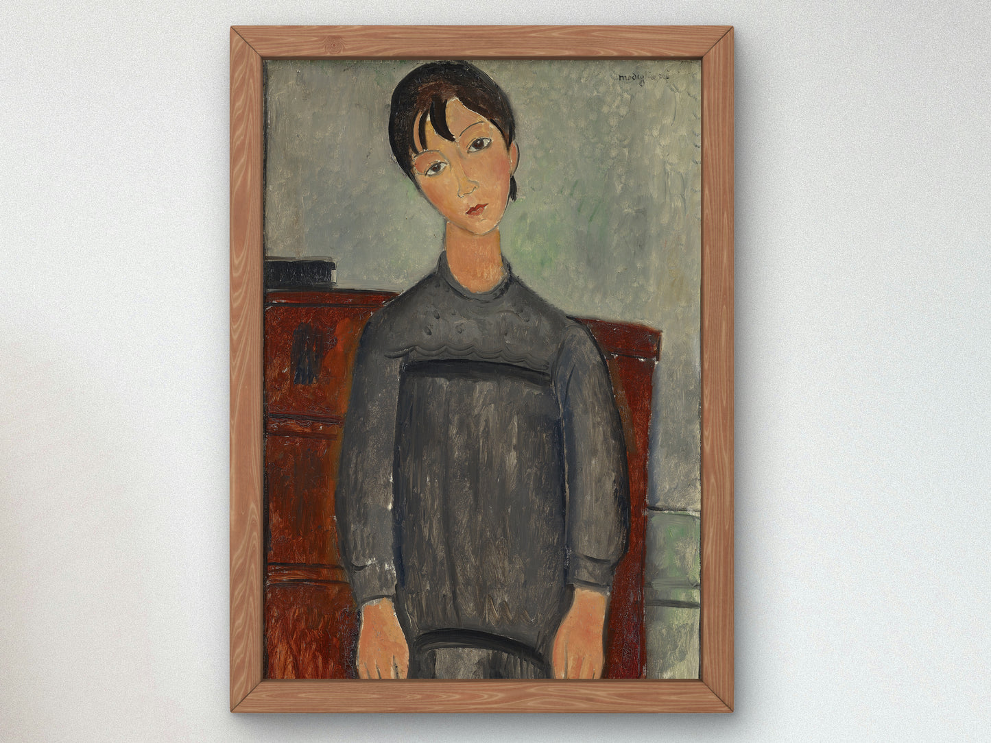 Girl Standing in Black Pinafore by Amedeo Modigliani 1918, Wall Art Print, Fine Art Reproduction, Museum Quality Decor, Poster