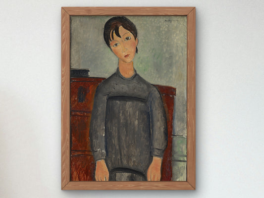 Girl Standing in Black Pinafore by Amedeo Modigliani 1918, Wall Art Print, Fine Art Reproduction, Museum Quality Decor, Poster