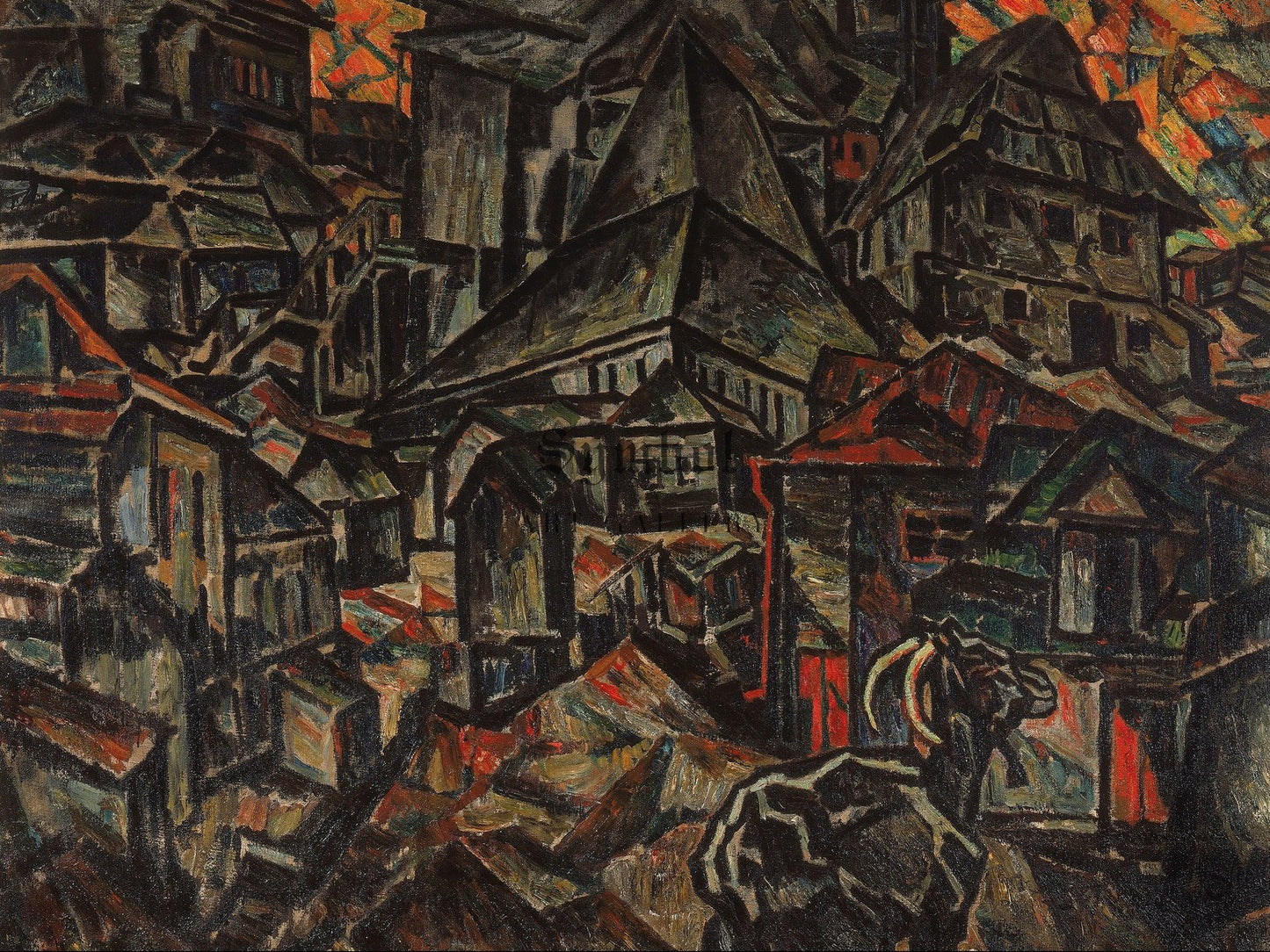 Destruction of the Ghetto Kiev by Abraham Anshelovich Manievich 1919, Wall Art Print, Fine Art Reproduction, Museum Quality Decor, Poster