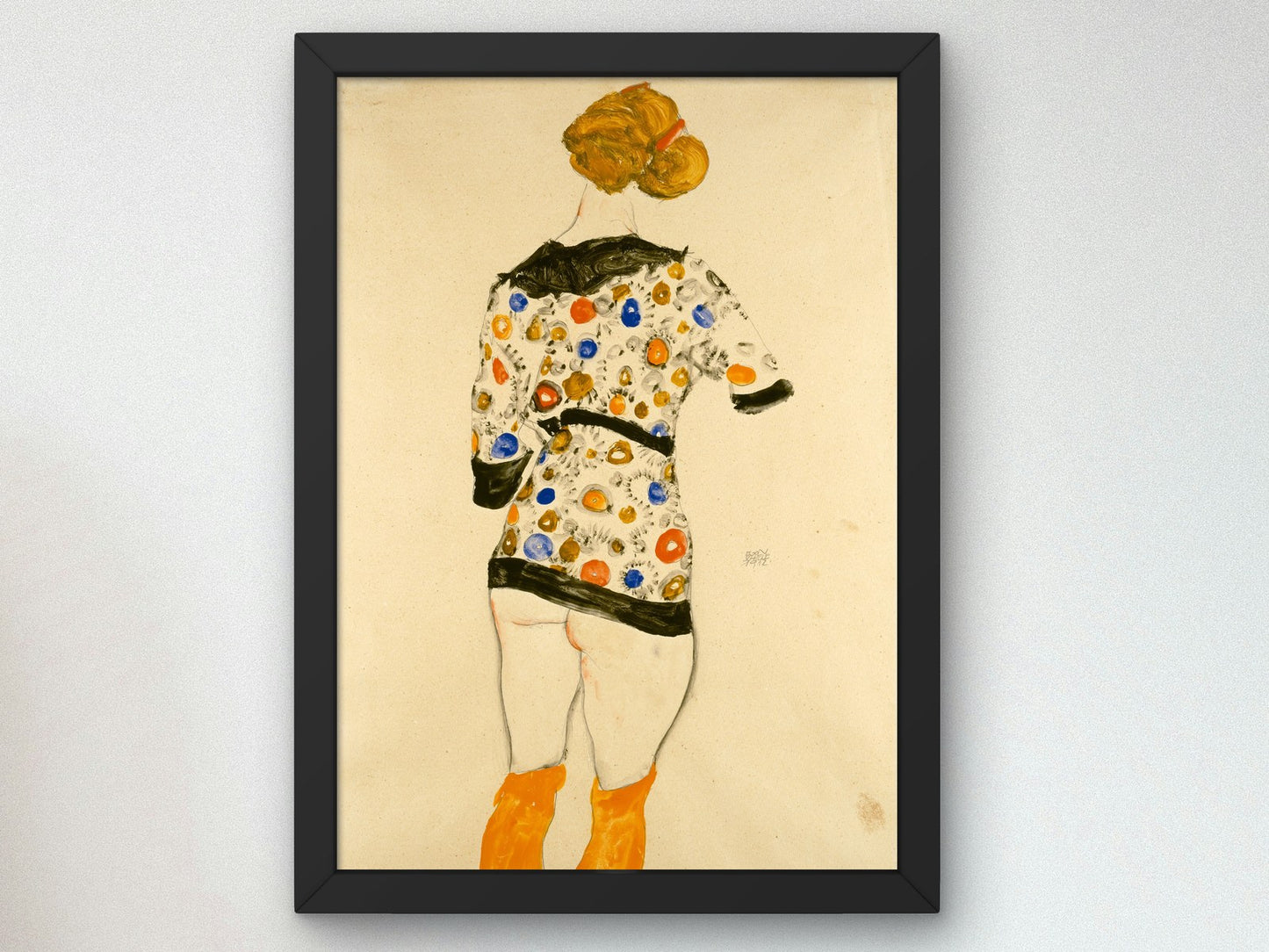 Standing Woman in a Patterned Blouse by Egon Schiele 1912, Wall Art Print, Fine Art Reproduction, Museum Quality Decor, Poster