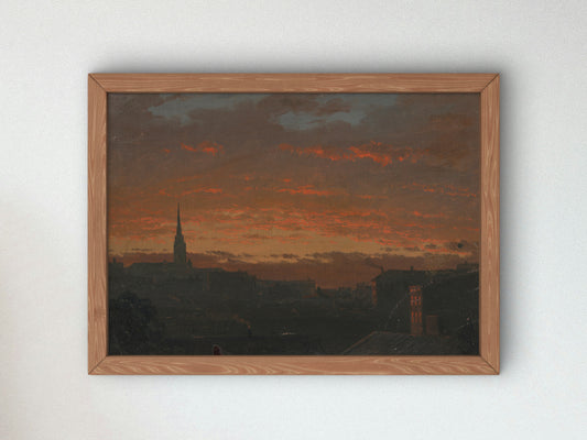 Sunset at Hudson, New York by Frederic Edwin Church, Wall Art Print, Fine Art Reproduction, Museum Quality Decor, Poster