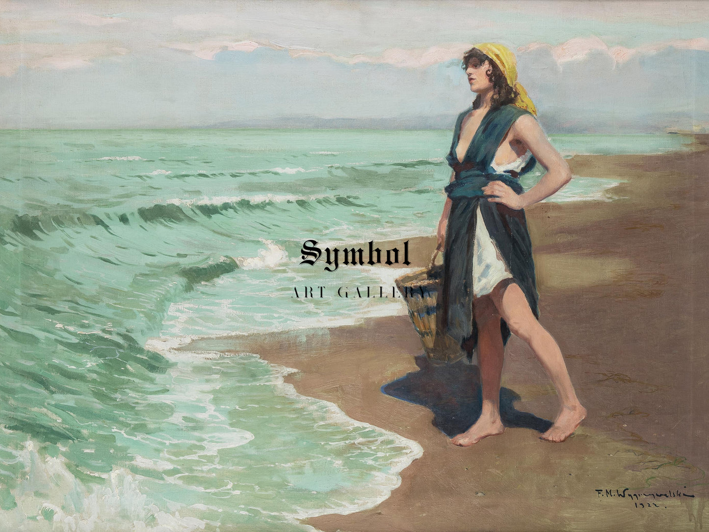 Girl Waiting for the Fisherman by Feliks Michał Wygrzywalski 1922, Wall Art Print, Fine Art Reproduction, Museum Quality Decor, Poster