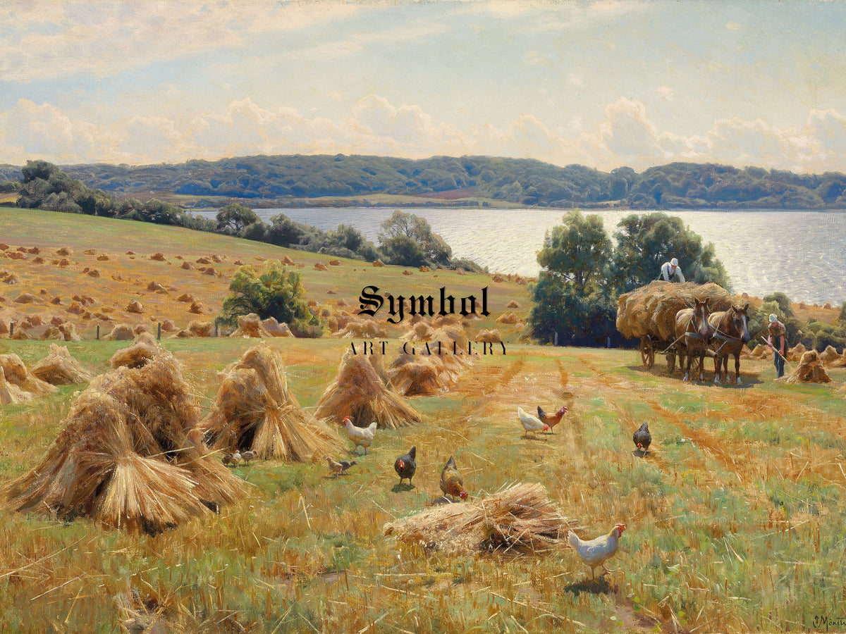 Harvest Near Tulstrup by Peder Mørk Mønsted, Wall Art Print, Fine Art Reproduction, Museum Quality Decor, Poster