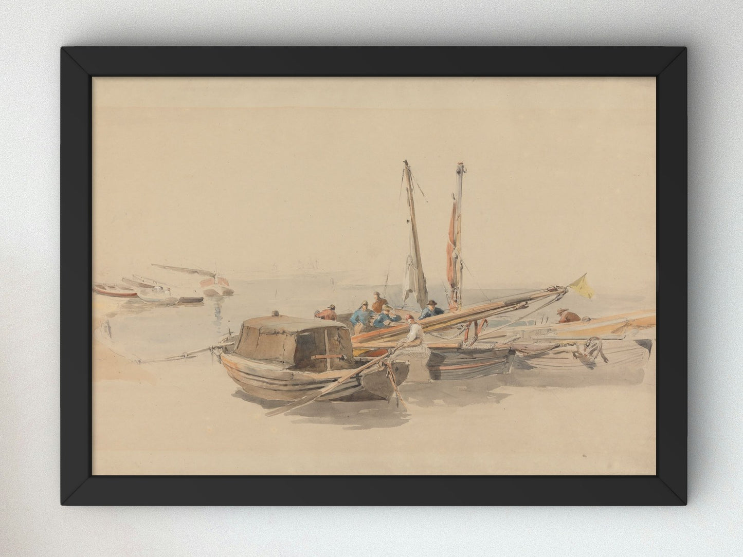 Fishing Boats at Anchor by Edward Angelo Goodall 1850, Wall Art Print, Fine Art Reproduction, Museum Quality Decor, Poster