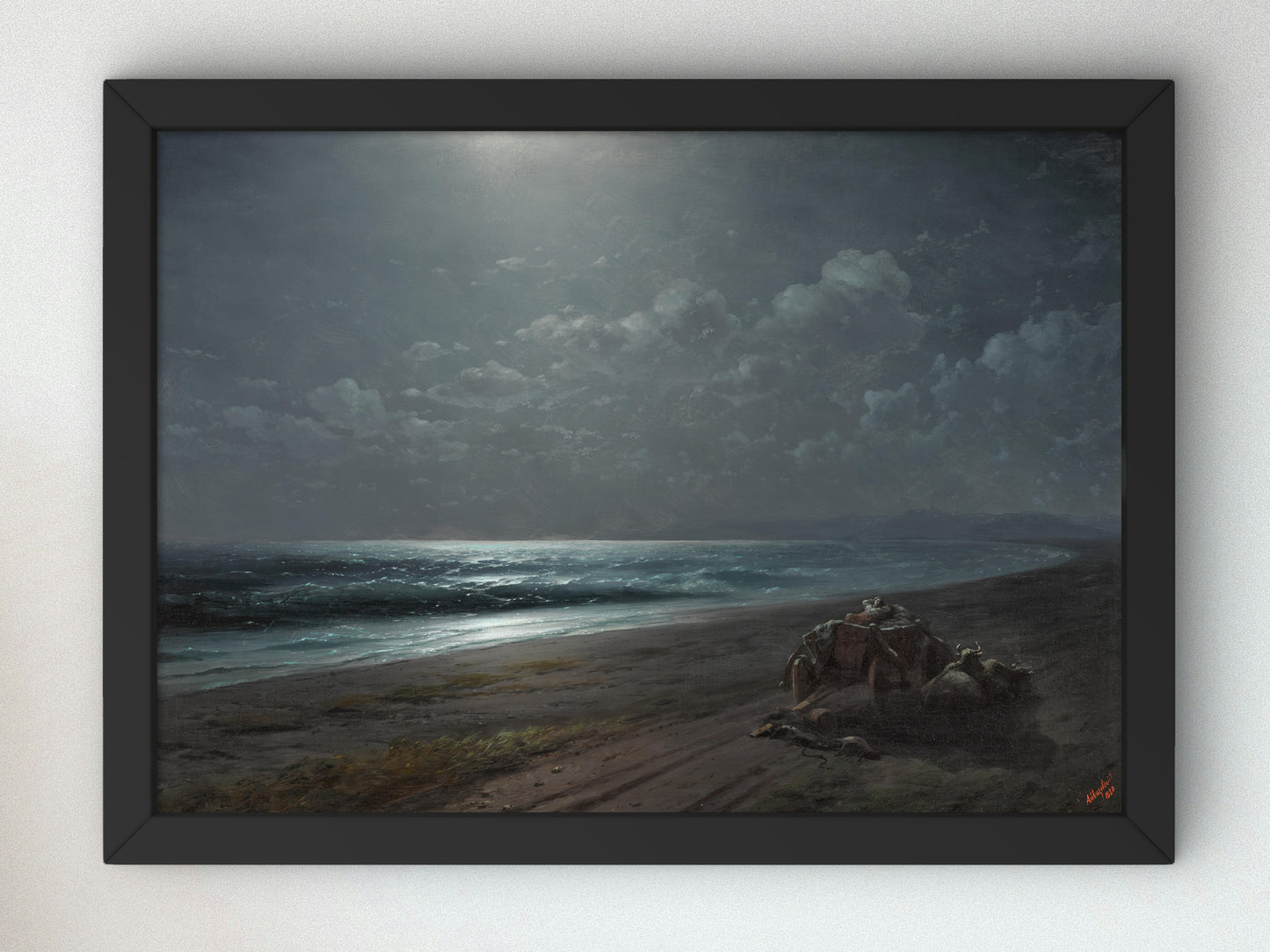 Rest By the Sea on a Moonlit Night by Ivan Konstantinovich Aivazovsky 1880, Wall Art Print, Fine Art Reproduction, Museum Quality Decor