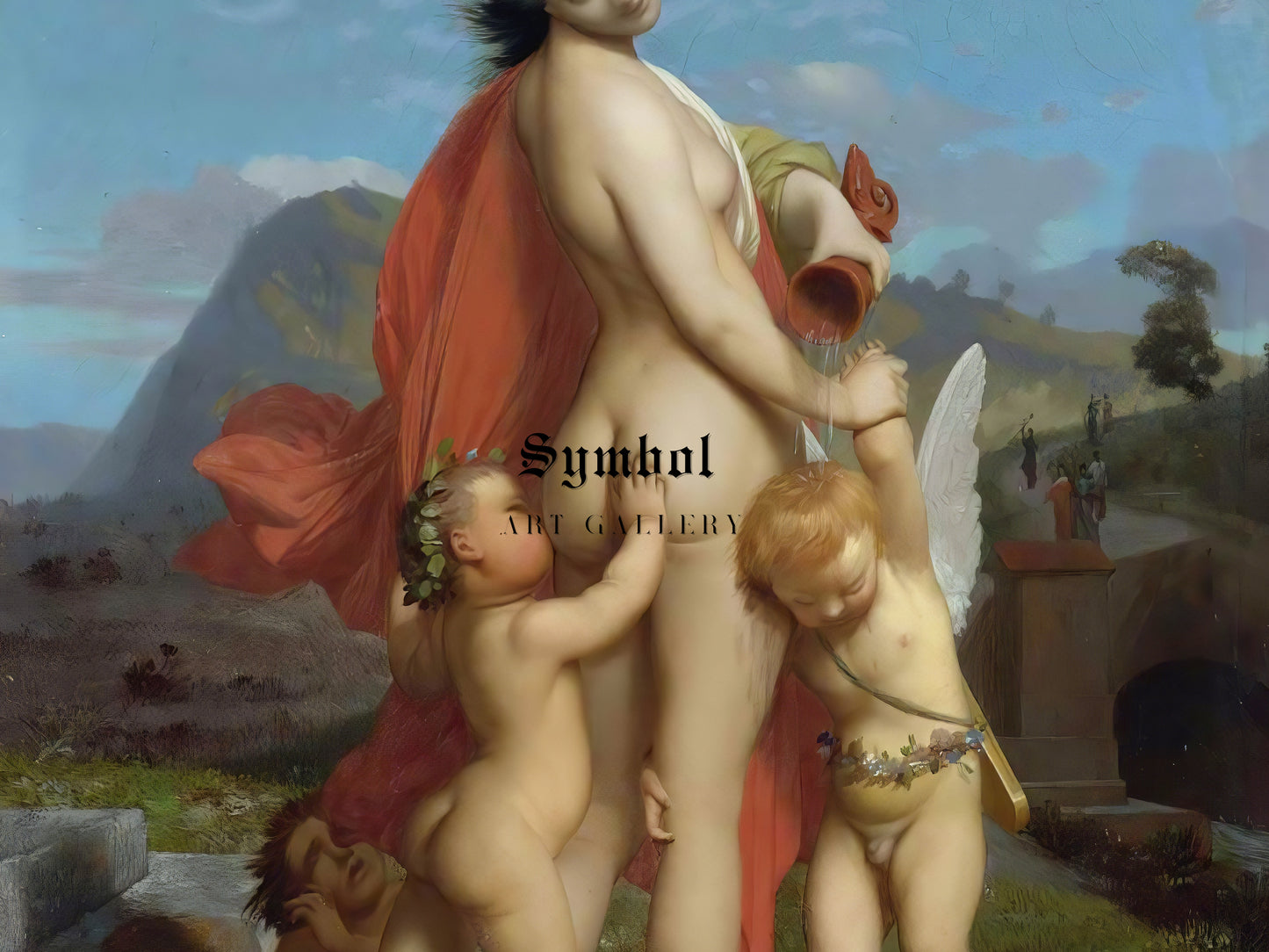A Young Nymph Teased by Putti by Jean Léon Gérôme 1851, Wall Art Print, Fine Art Reproduction, Museum Quality Decor, Poster