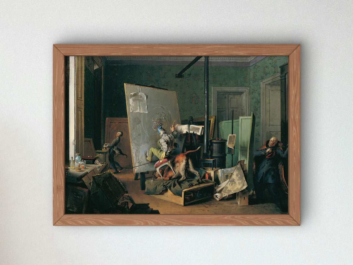 Comical Scene in the Studio by Josef Danhauser 1829, Wall Art Print, Fine Art Reproduction, Museum Quality Decor, Poster