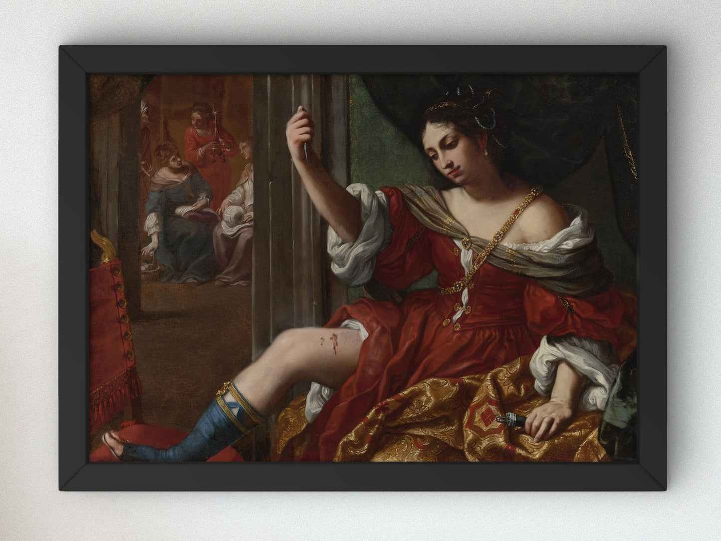 Porcia Wounding Her Thigh by Elisabetta Sirani 1664, Wall Art Print, Fine Art Reproduction, Museum Quality Decor, Poster