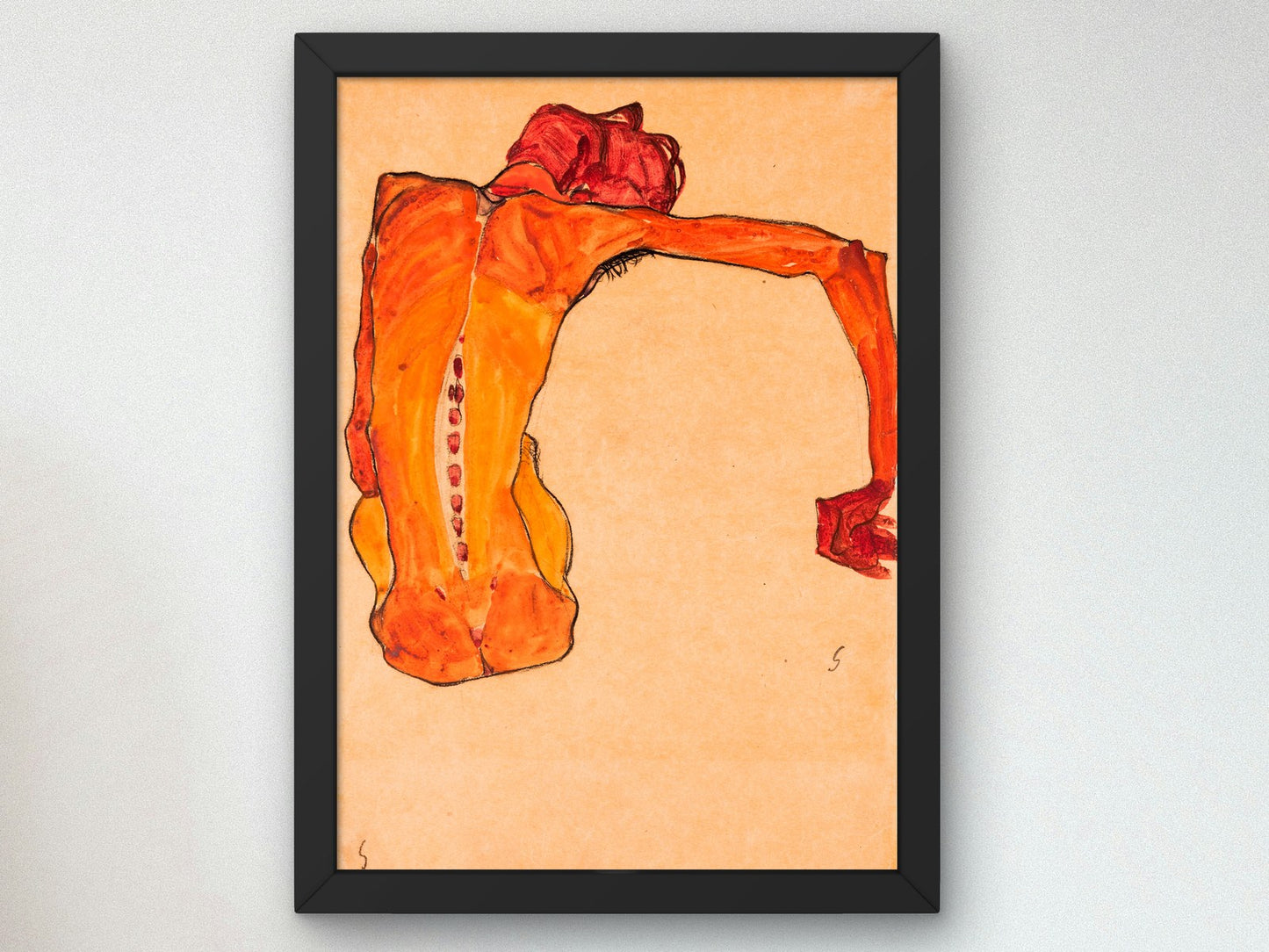 Seated Male Nude Back View by Egon Schiele 1910, Wall Art Print, Fine Art Reproduction, Museum Quality Decor, Poster