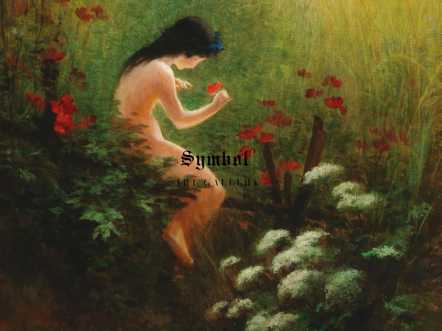 Girl with a Flower by Karl Wilhelm Diefenbach, Wall Art Print, Fine Art Reproduction, Museum Quality Decor, Poster