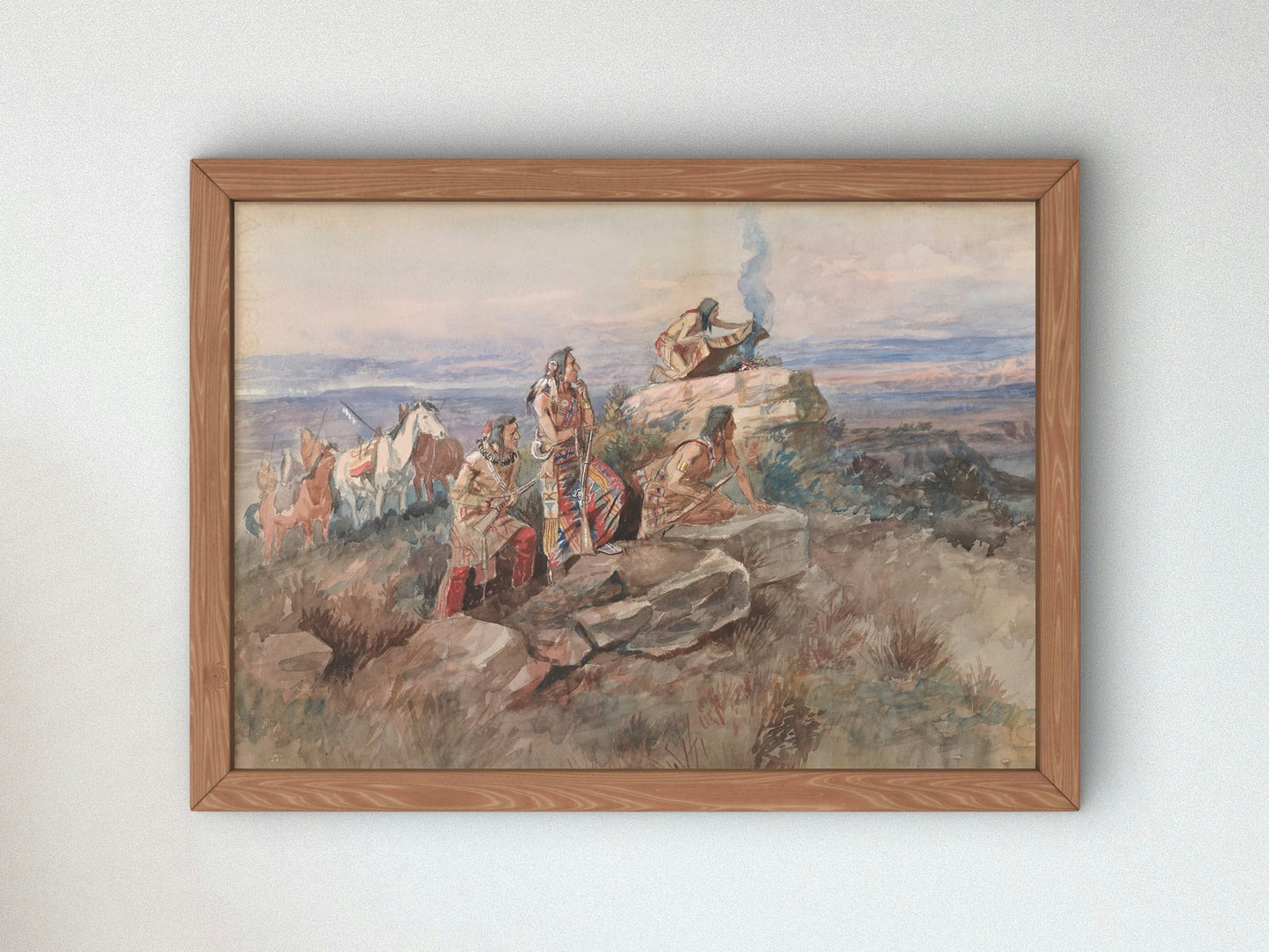 Smoke Signal by Charles Marion Russell 1896, Wall Art Print, Fine Art Reproduction, Museum Quality Decor, Poster