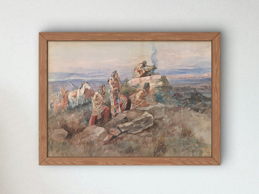 Smoke Signal by Charles Marion Russell 1896, Wall Art Print, Fine Art Reproduction, Museum Quality Decor, Poster