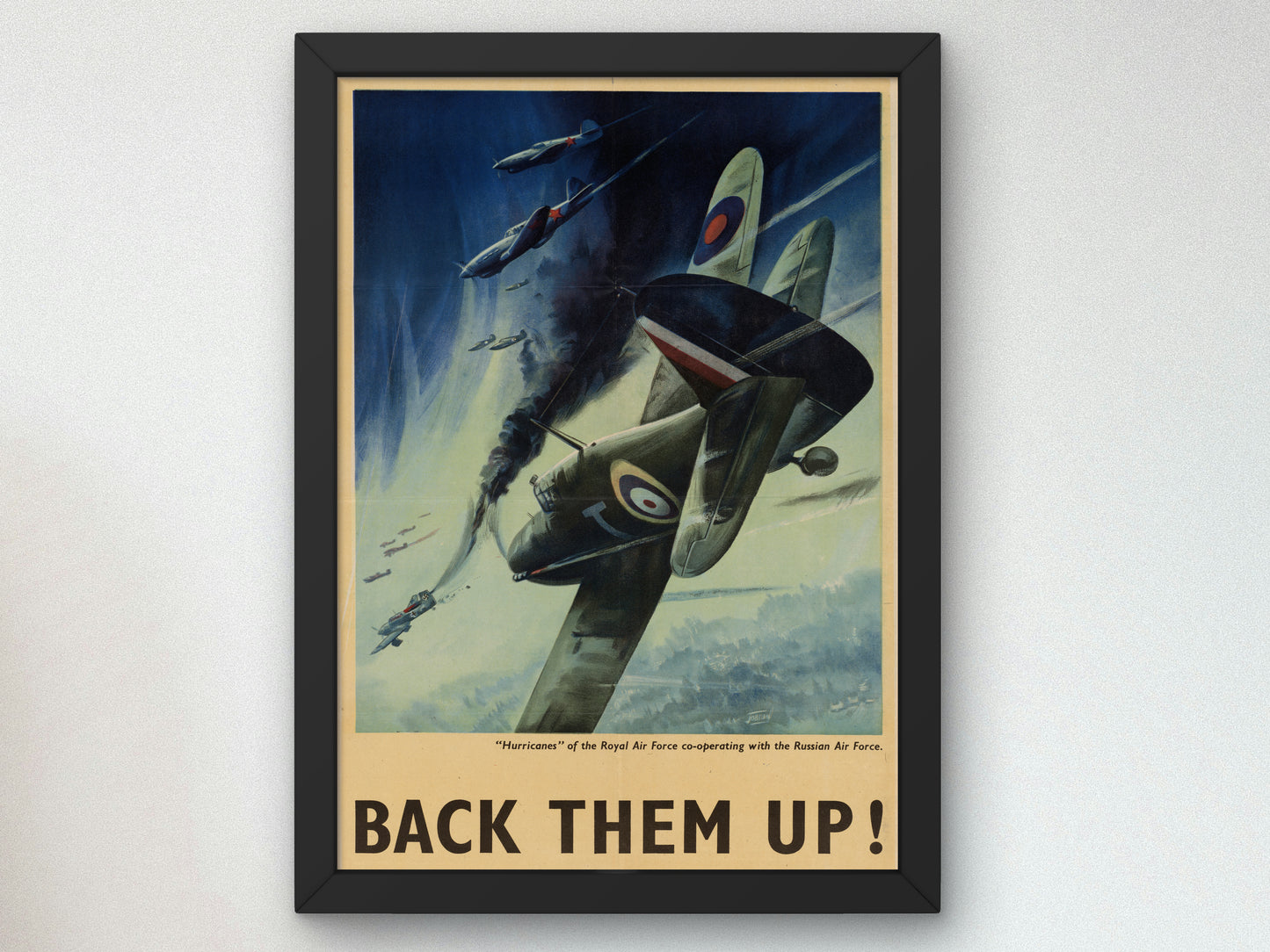 Hurricanes of the Royal Air Force Cooperating with the Russian Air Force by Ron Jobson, Wall Art Print, Fine Art Reproduction