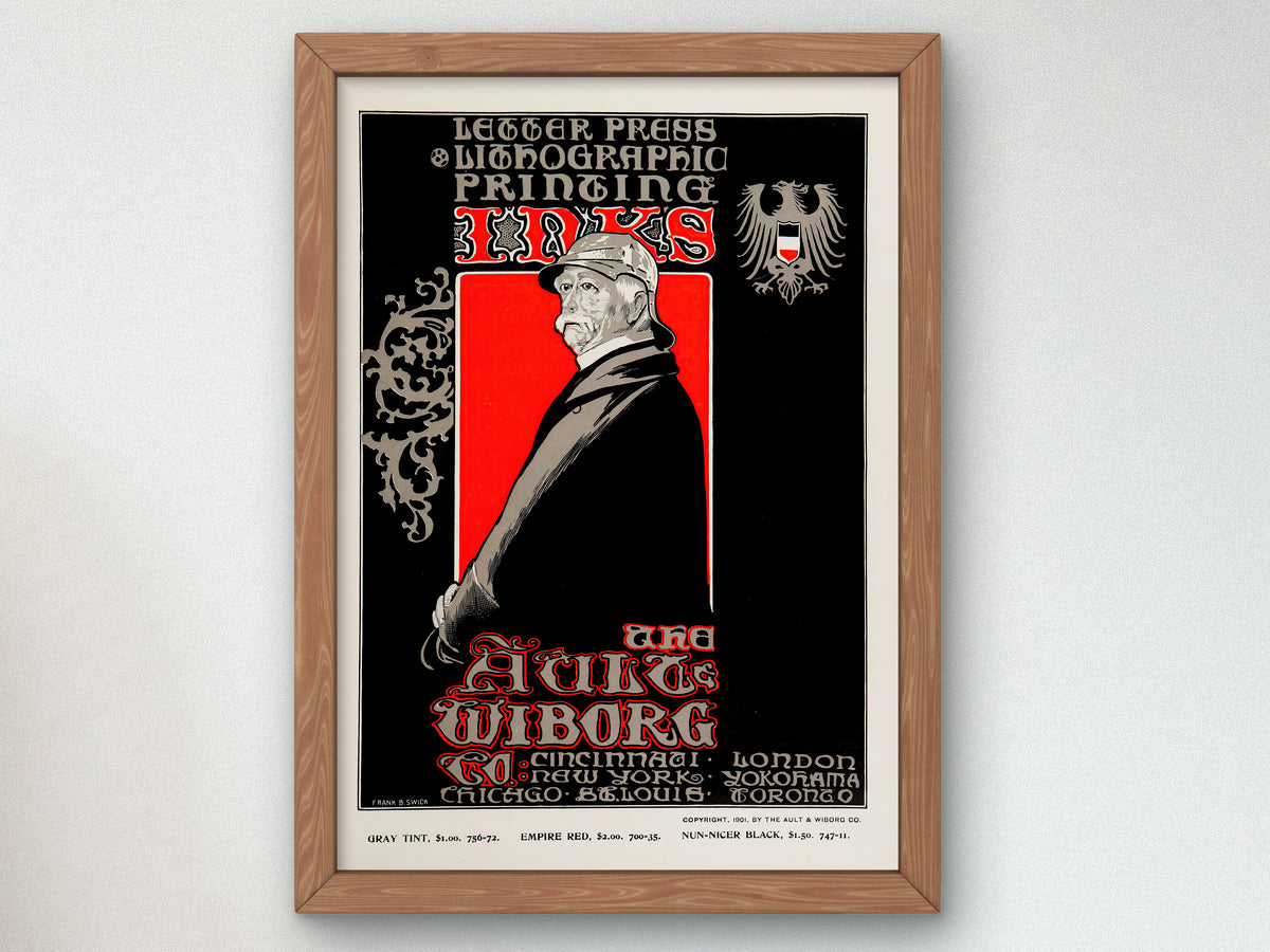 Ault and Wiborg Printing Inks Advertisement by Frank Swick 1890, Wall Art Print, Fine Art Reproduction, Museum Quality Decor, Poster