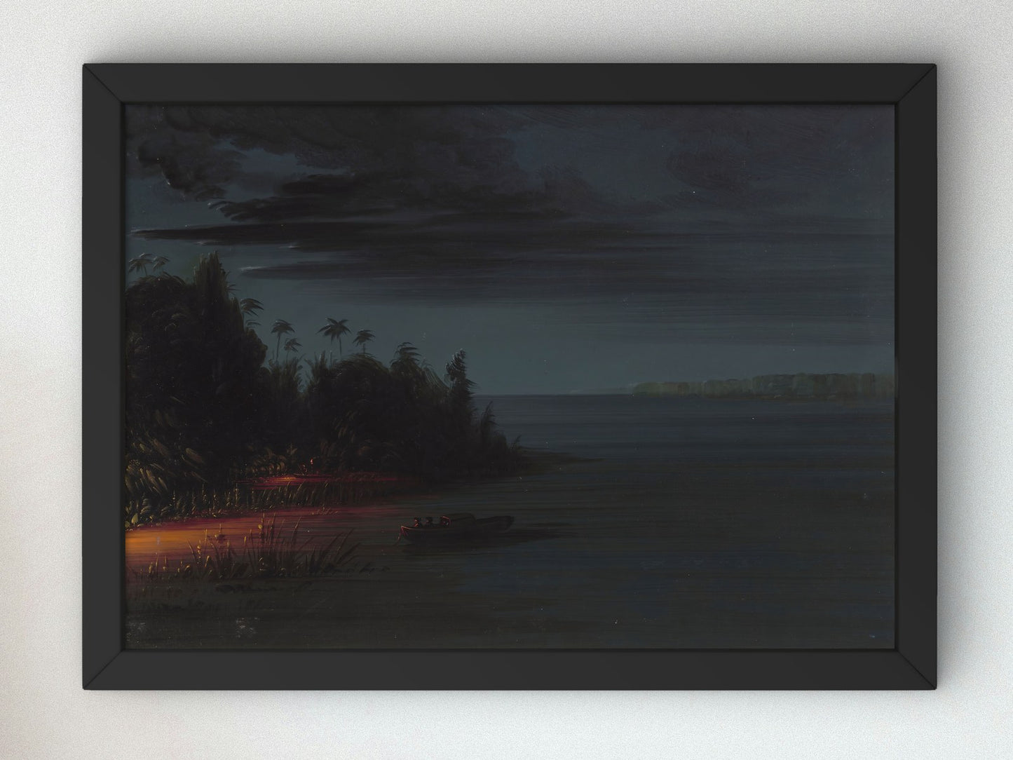 Spearing by Torchlight by George Catlin 1869, Wall Art Print, Fine Art Reproduction, Museum Quality Decor, Poster