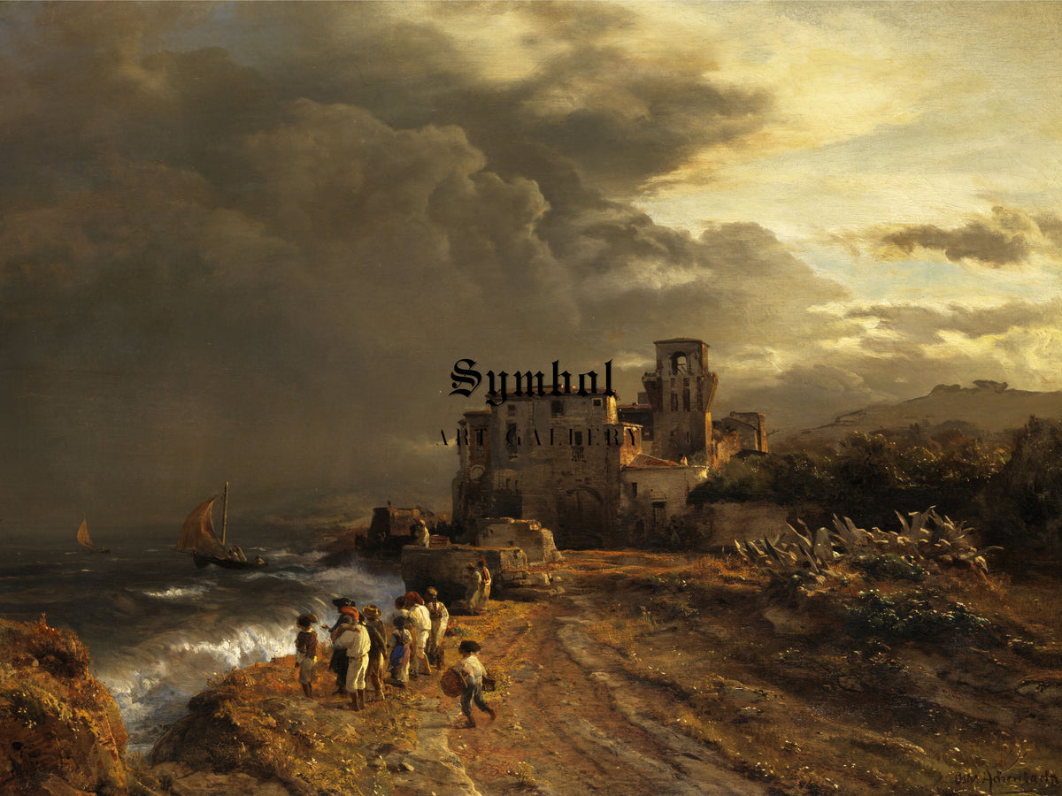 Passing Storm on the Italian Coast by Oswald Achenbach, Wall Art Print, Fine Art Reproduction, Museum Quality Decor, Poster