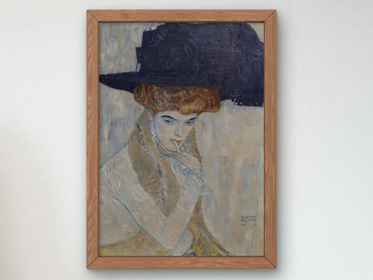 The Black Feathered Hat by Gustav Klimt 1910, Wall Art Print, Fine Art Reproduction, Museum Quality Decor, Poster